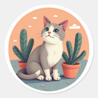 Minimalist Cat Lover Art Classic Round Sticker