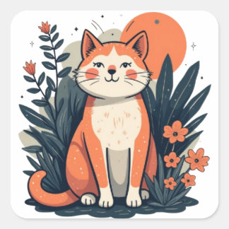 Minimalist Cat Lover Art Square Sticker