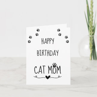 Minimalist Cat Mum Birthday Paw Print Heart Card