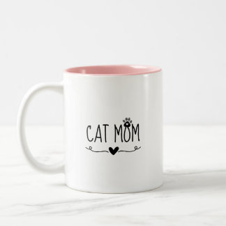 Minimalist Cat Mum Cute Paw Print Heart Cat Lover Two-Tone Coffee Mug