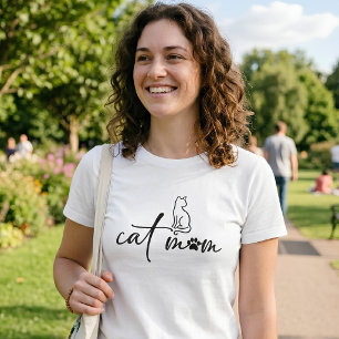 Minimalist Cat Mum Script with Paw Print T-Shirt