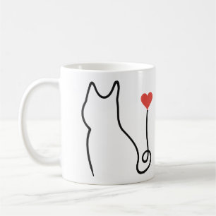 Minimalist Cat One Line Art with Red Heart Coffee Mug