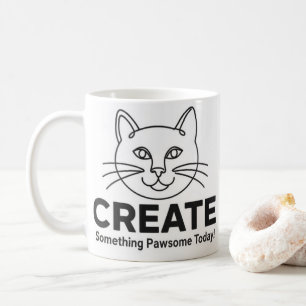 Minimalist Cat "Pawsome" Inspiration Coffee Mug