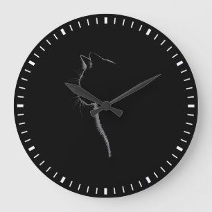 Minimalist Cat Silhouette Sketchy Outline Art Large Clock