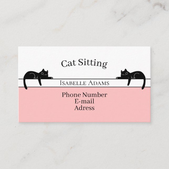 Minimalist Cat Sitting  Business Card (Front)