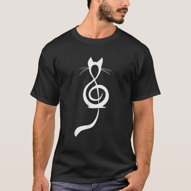 Minimalist Cat Treble Clef Music Art Music Lover D T-Shirt (Front)
