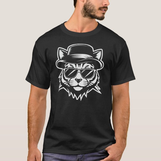 Minimalist Cat White Vector Art T-Shirt (Front)
