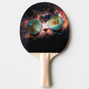 Minimalist cat with sunglasses in space ping pong paddle