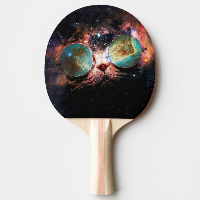 Minimalist cat with sunglasses in space ping pong paddle (Front)