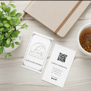 Minimalist Cat Yoga Instructor Card with QR Code