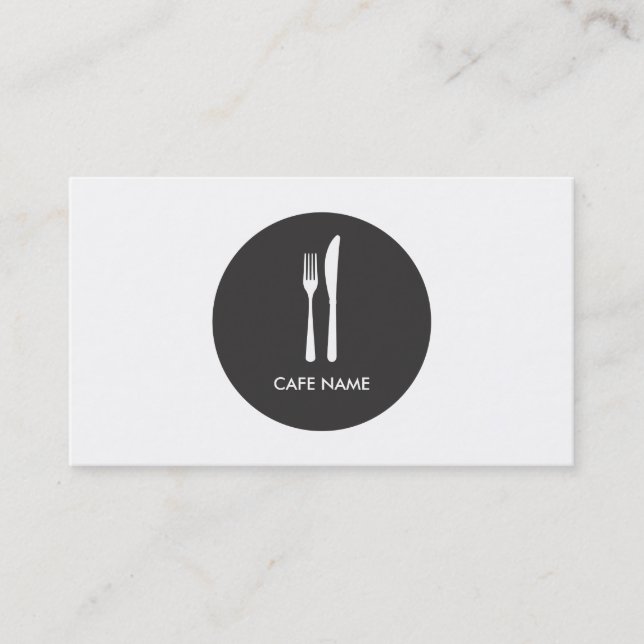 Minimalist Catering Fork and Knife Circle Logo Business Card (Front)