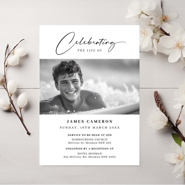 Minimalist Celebration of Life Funeral Photo Invit Invitation (Creator Uploaded)