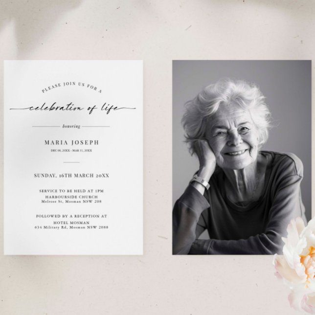 Minimalist Celebration of Life Funeral Photo  Invitation (Creator Uploaded)