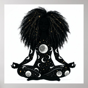 Minimalist Celestial Meditating Woman Poster