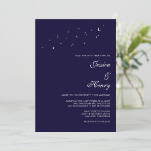 Minimalist Celestial Midnight Blue Wedding Invitation