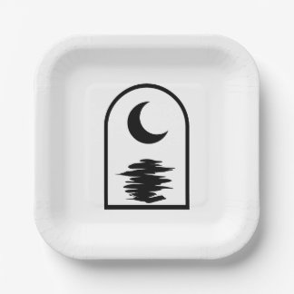 Minimalist Celestial Moon and Water Paper Plate