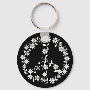 Minimalist Celestial Starburst Peace Sign Key Ring