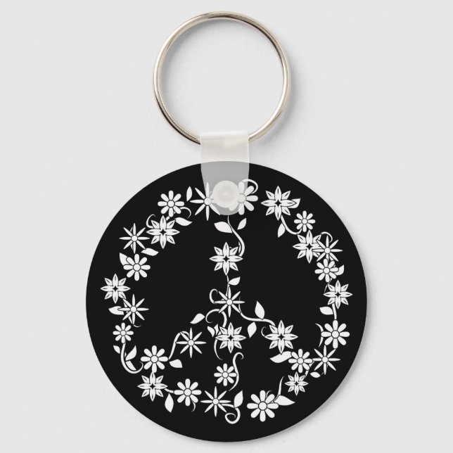 Minimalist Celestial Starburst Peace Sign Key Ring (Front)