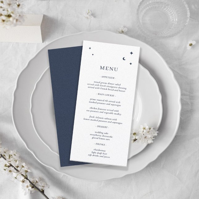 Minimalist Celestial Stars and Moon White and Navy Menu (Creator Uploaded)