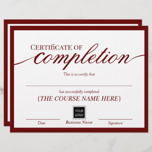 Minimalist Certificate of Completion Red Award