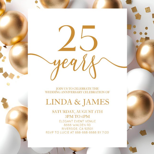 Minimalist Champagne 25th Wedding Anniversary Invitation (Creator Uploaded)