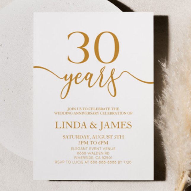Minimalist Champagne 30th Wedding Anniversary Invitation (Creator Uploaded)