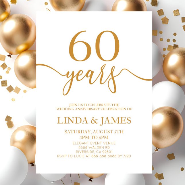 Minimalist Champagne 60th Wedding Anniversary Invitation (Creator Uploaded)