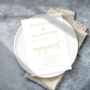 Minimalist Champagne Gold Script Engagement Invitation