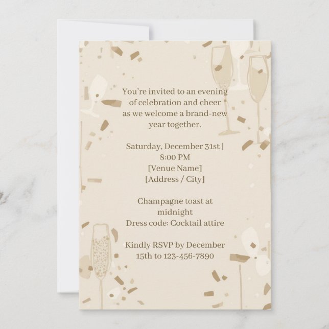 Minimalist Champagne New Year’s Eve Invitation (Front)