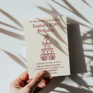 Minimalist Champagne Tower 30th Birthday Party     Invitation