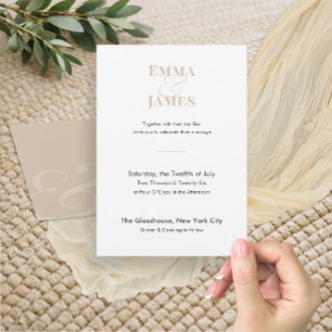 Minimalist Champagne Wedding Invitation QR Code