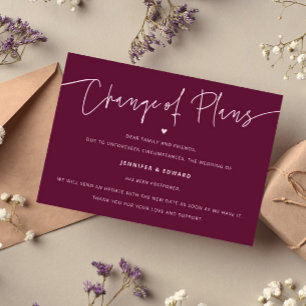 Minimalist Change Plans Wedding Update Cranberry Invitation