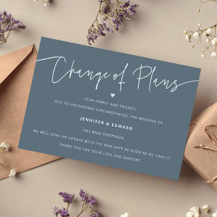 Minimalist Change Plans Wedding Update Slate Blue Invitation