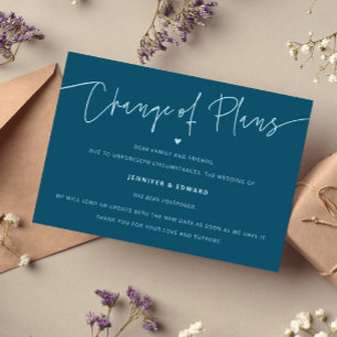 Minimalist Change Plans Wedding Update Teal Invitation