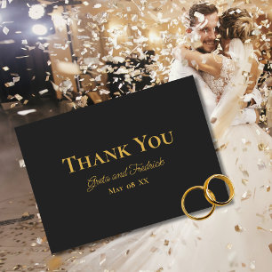 Minimalist Charcoal Black & Gold Timeless Wedding  Thank You Card