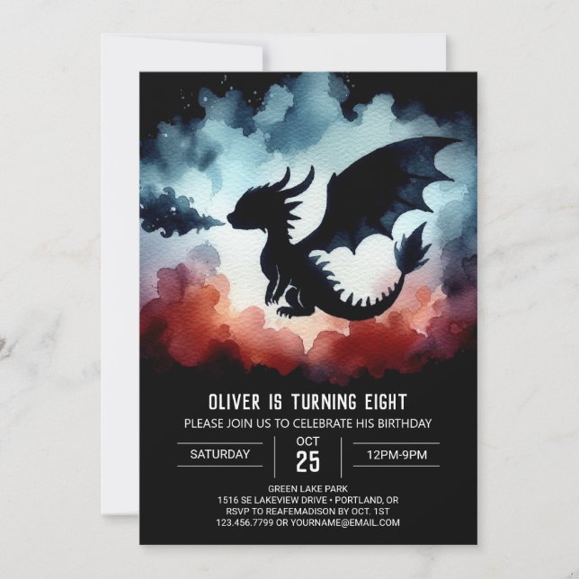 Minimalist Charming Dragon Birthday Customisable Invitation (Front)