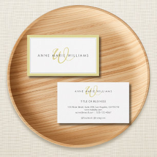 Minimalist Chartreuse Script Two Border Monogram Business Card