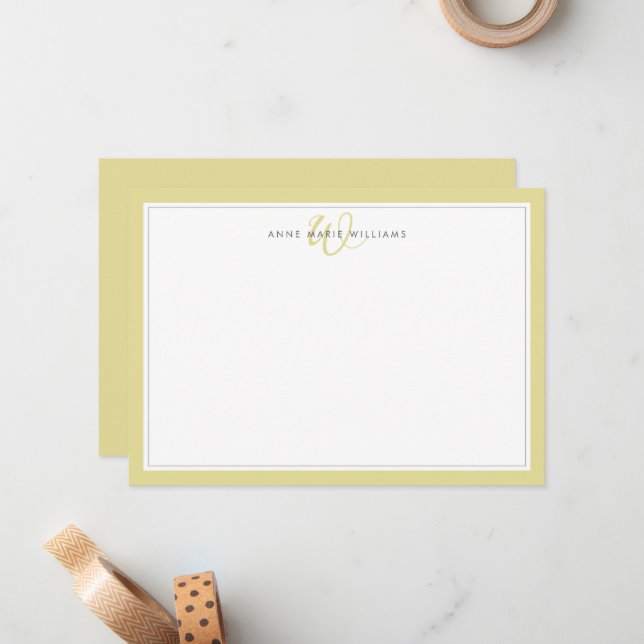 Minimalist Chartreuse Two Border Monogram Card (Front/Back In Situ)