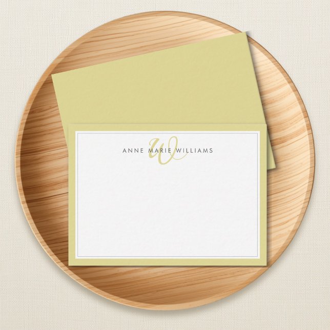 Minimalist Chartreuse Two Border Monogram Card (Creator Uploaded)
