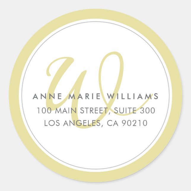 Minimalist Chartreuse Two Border Monogram Classic Round Sticker (Front)