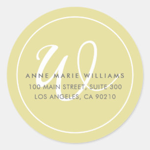 Minimalist Chartreuse White Script Border Monogram Classic Round Sticker