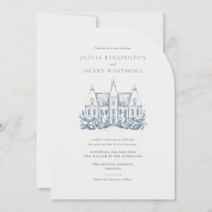 Minimalist Chateau Venue Sketch Arch Style Wedding Invitation