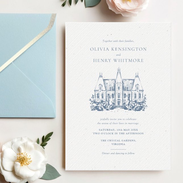 Minimalist Chateau Venue Sketch Wedding Invitation (Creator Uploaded)