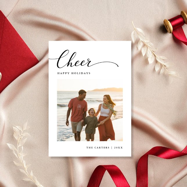 Minimalist Cheer Modern Beach Family Photo Holiday Card (Creator Uploaded)