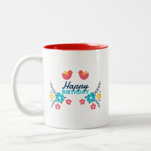 Minimalist Cheerful Colorful Happy Birthday Joyful Two-Tone Coffee Mug