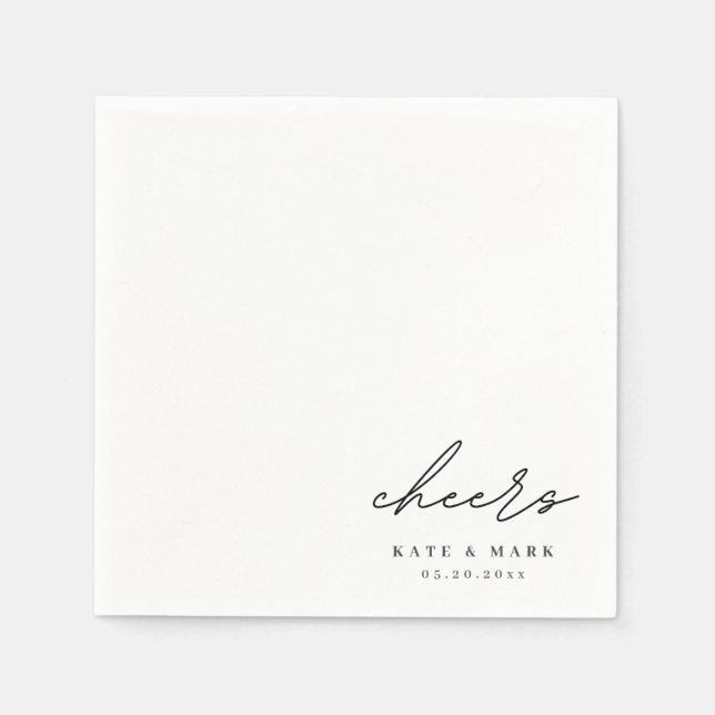 Minimalist Cheers Personalised Wedding Napkin (Front)