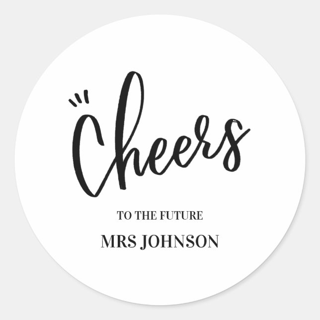 Minimalist Cheers to the Future MRS Bridal Shower Classic Round Sticker (Front)