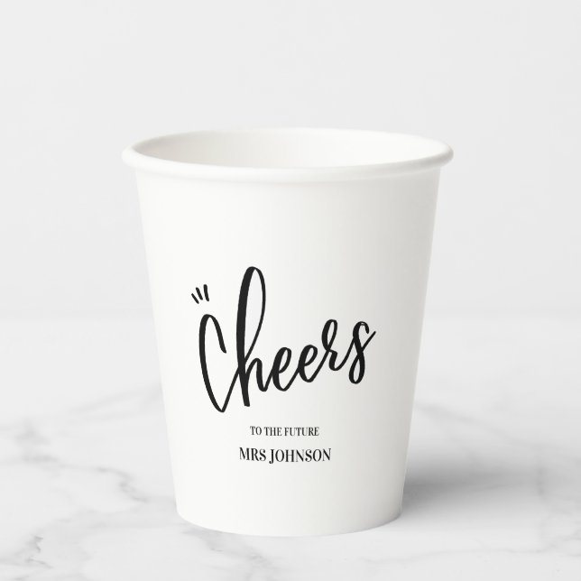 Minimalist Cheers to the Future MRS Bridal Shower  Paper Cups (Front)