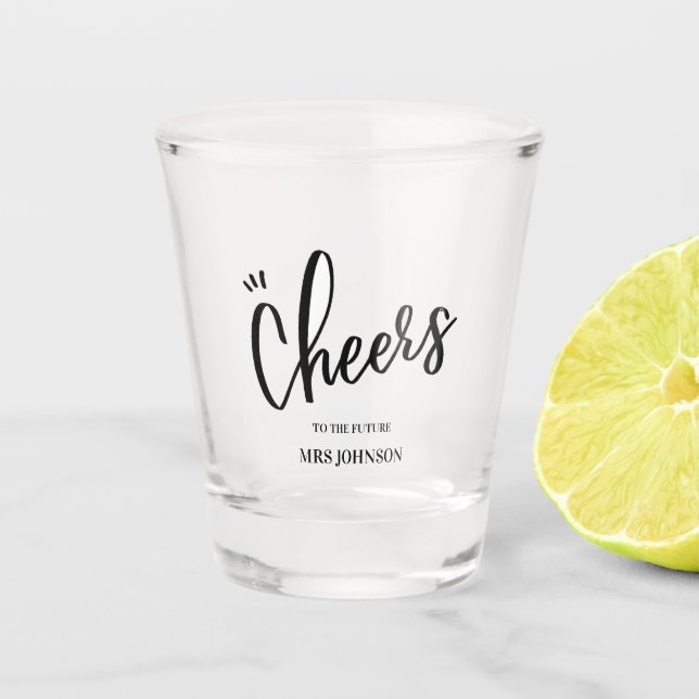 Minimalist Cheers to the Future MRS Bridal Shower  Shot Glass (Front)