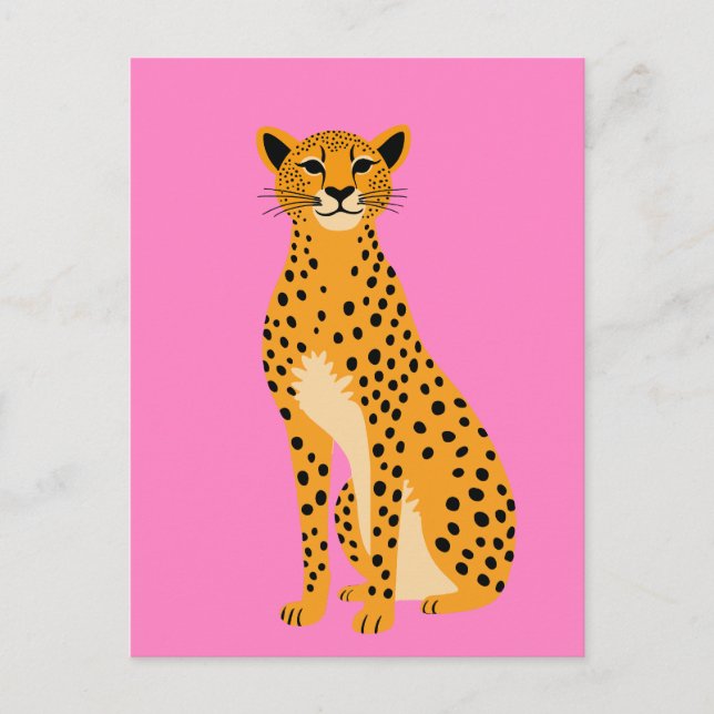 Minimalist Cheetah on Pink Holiday Postcard (Front)